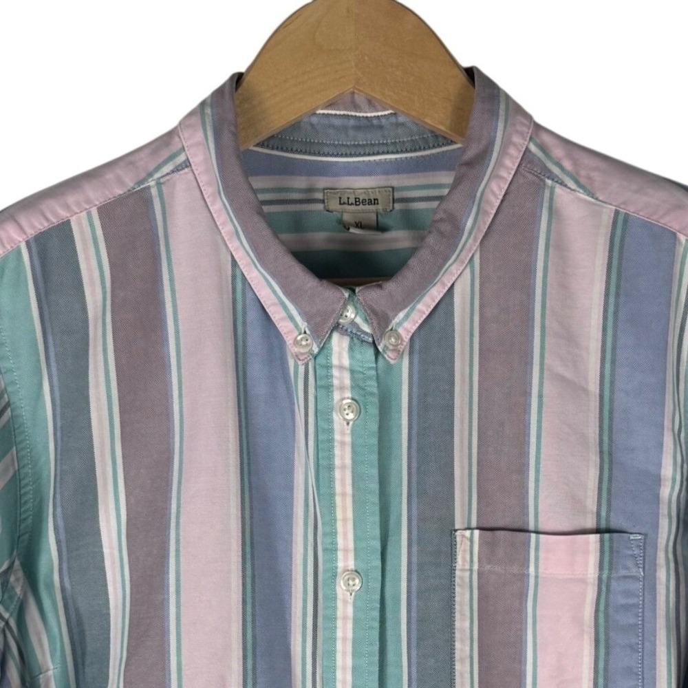LL Bean Petite XL Striped Organic Cotton Oxford Button Down Shirt 506878 - Picture 1 of 7